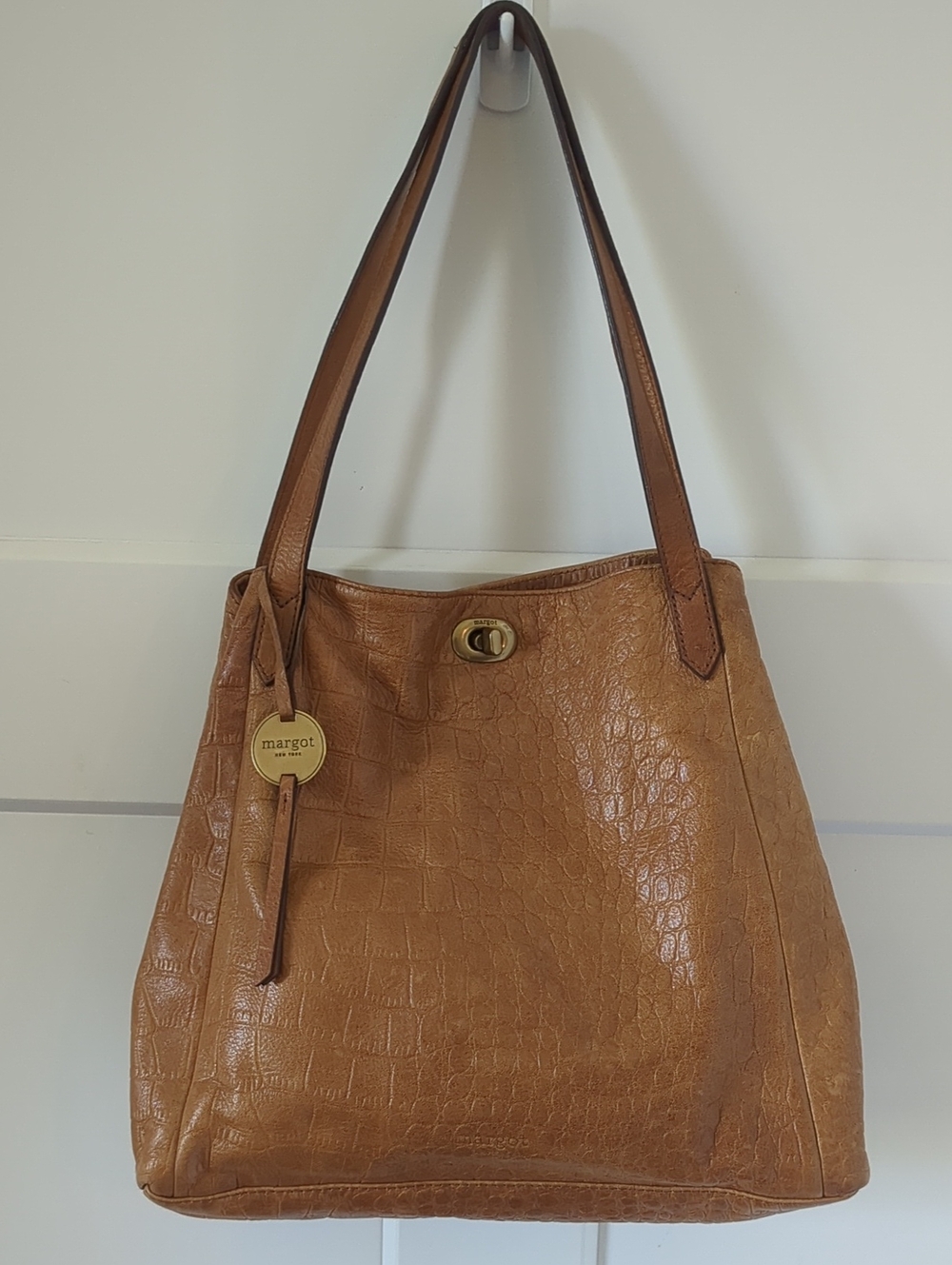 Margot Tan Croc-Embossed Shoulder Tote